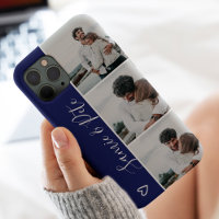 Modern blue couple names 3 photos collage grid
