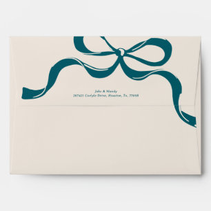 Modern Blue Cream Big Bow Pre Return Address Envelope