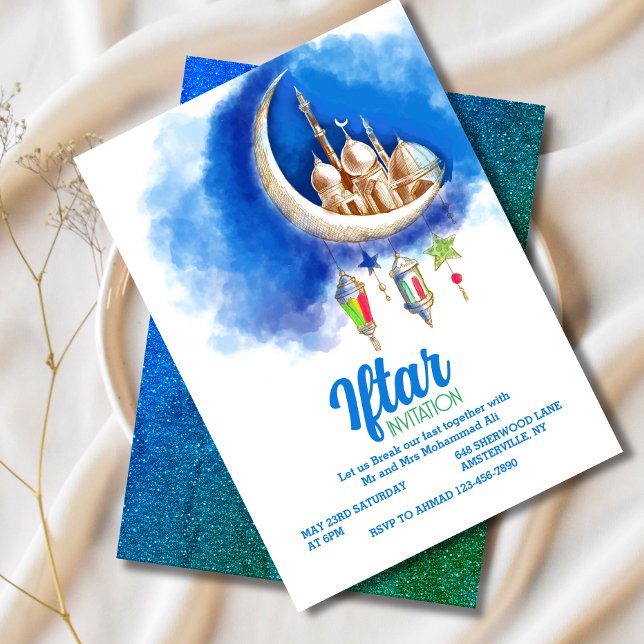 Modern Blue crescent  Iftar Party Invitation (Creator Uploaded)