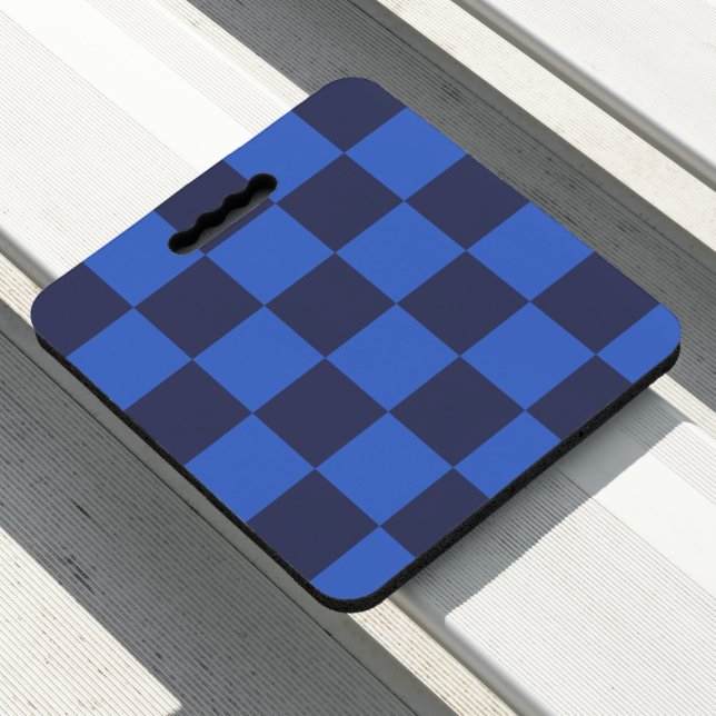 Modern Blue Croatian Checkerboard Pattern Seat Cushion (In Situ)