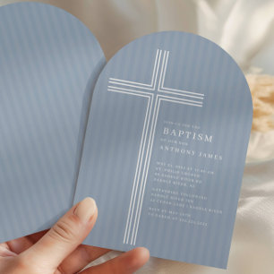 Modern Blue Cross Baptism Invitation