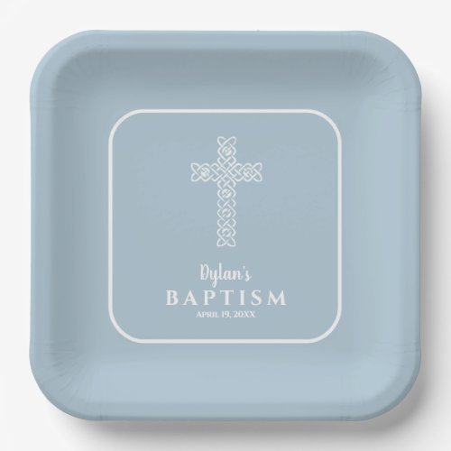 Modern Blue Cross Communion Baptism Christening