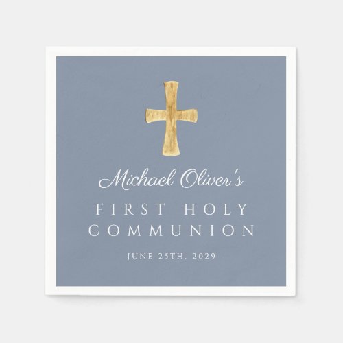 Modern Blue Cross Religious Boy First Communion Napkins