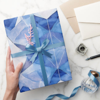 Modern Blue Crystal Geometric Watercolor Wrapping Paper