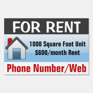Modern Blue Custom For Rent Sign