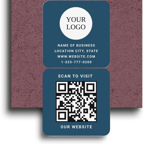 Modern Blue Custom Logo and QR Code Square Business Card