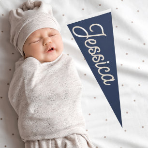 Modern Blue Custom Name Kids Room Nursery Banner Pennant Flag