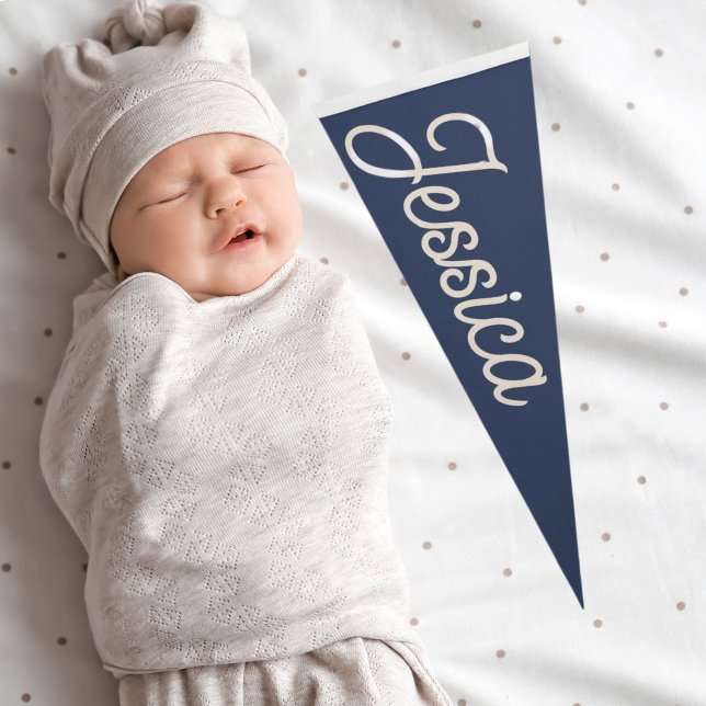 Modern Blue Custom Name Kids Room Nursery Banner Pennant Flag (Creator Uploaded)