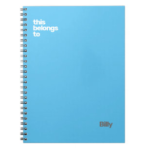 Modern Blue Custom Name “This Belongs To” Notebook