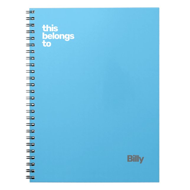 Modern Blue Custom Name “This Belongs To” Notebook (Front)