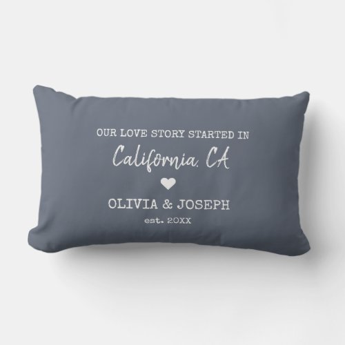 Modern Blue Custom Our Love Story  Valentines Day Lumbar Pillow