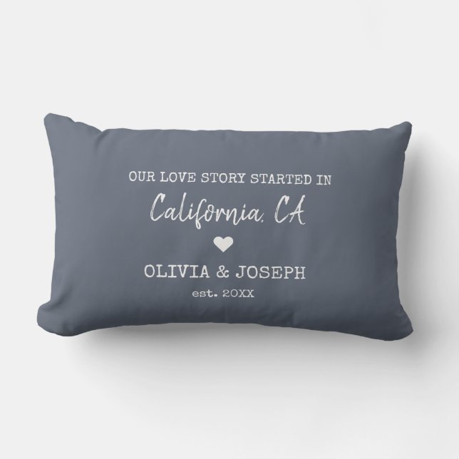 Modern Blue Custom Our Love Story  Valentine's Day Lumbar Pillow (Front)