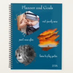 Modern Blue Custom Photo Collage Planner Goals<br><div class="desc">This elegant modern design features 3 photos to showcase each of your goals for the year and written text to correspond to your goals. Customize the design with your photographs and short summary of your goals. The cover of the planner reminds you for the whole year what you are working...</div>