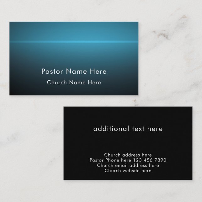 Modern Blue Custom Text Christian Church Pastor Business Card (Front/Back)