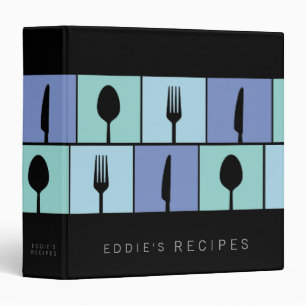 Modern Blue Cutlery Cooking Recipe Book Binder