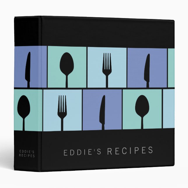 Modern Blue Cutlery Cooking Recipe Book Binder (Front/Spine)