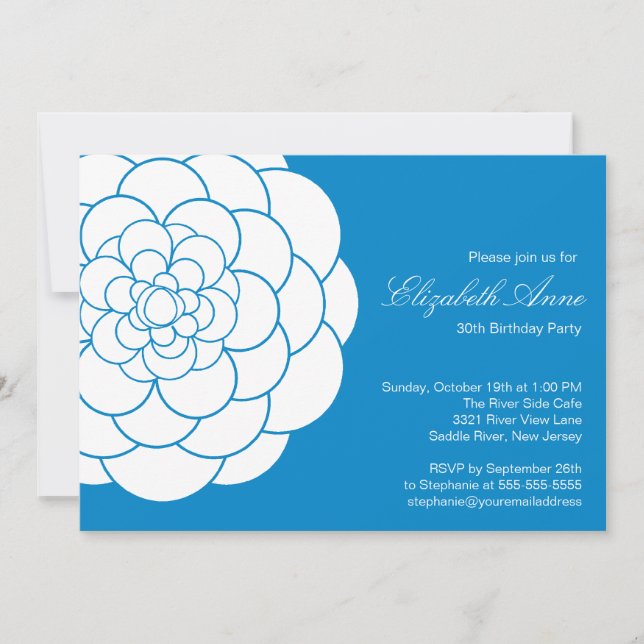 Modern Blue Dahlia Bloom Birthday Party Invitation (Front)