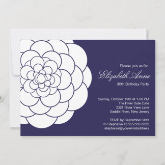 Modern Blue Dahlia Bloom Birthday Party Invitation