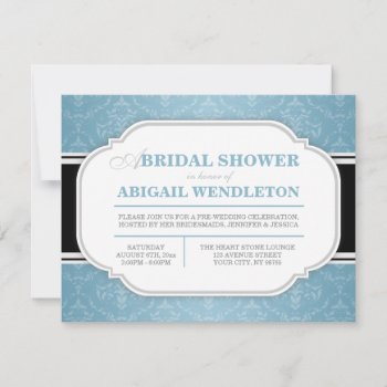 Modern Blue Damask Bridal Shower Invitations by starzraven at Zazzle