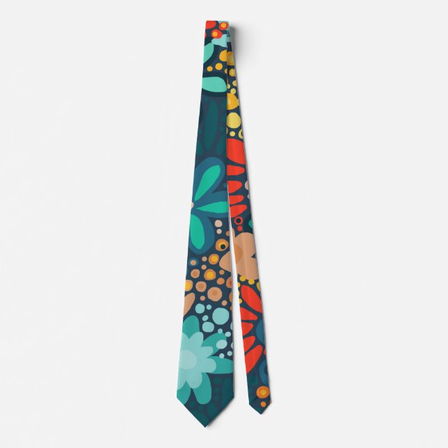 Modern blue dark floral neck tie (Front)