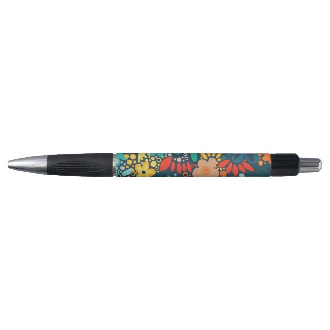 Modern blue dark floral pen (Front)