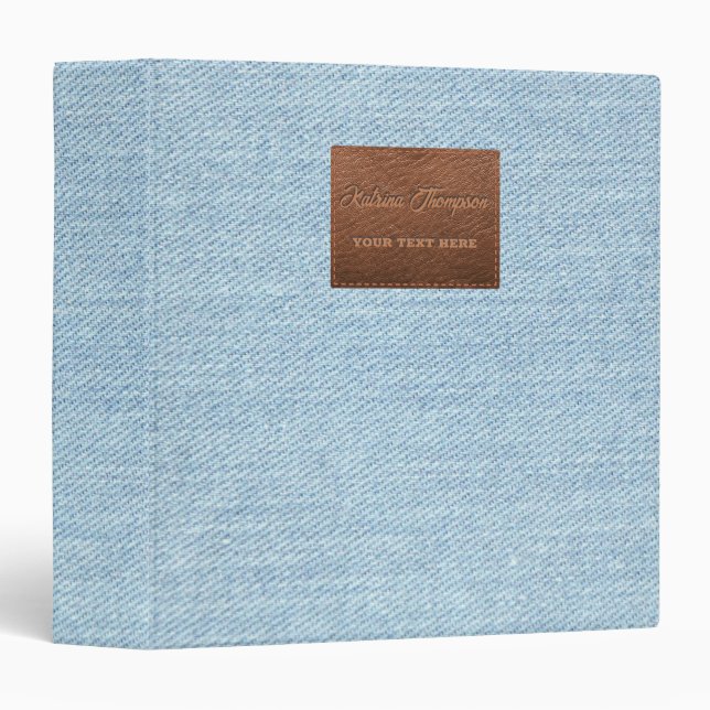 Modern Blue Denim Jeans Texture Leather Patch 3 Ring Binder (Front/Spine)
