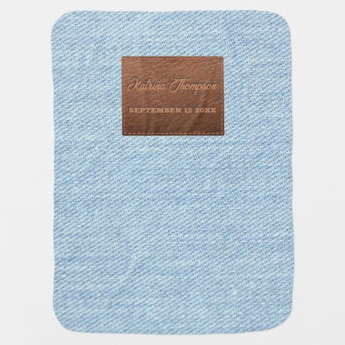 Modern Blue Denim Jeans Texture Leather Patch Baby Blanket