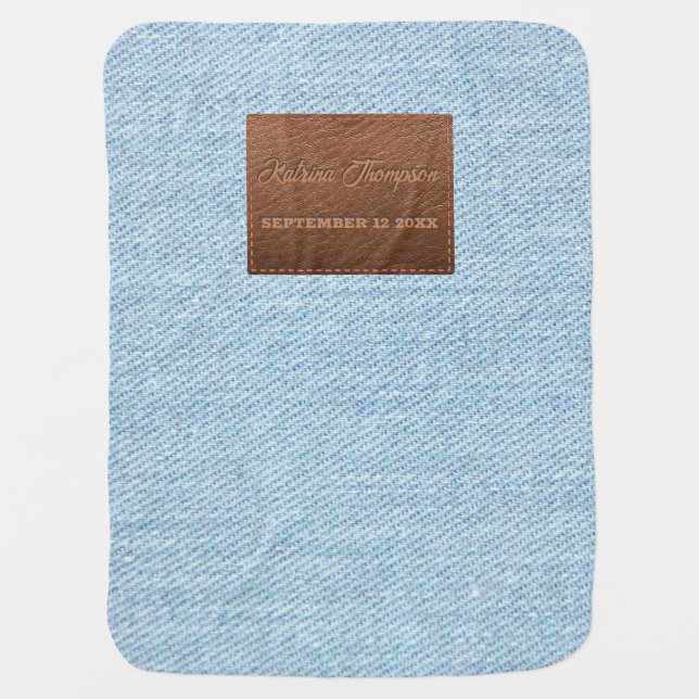 Modern Blue Denim Jeans Texture Leather Patch Baby Blanket (Front)
