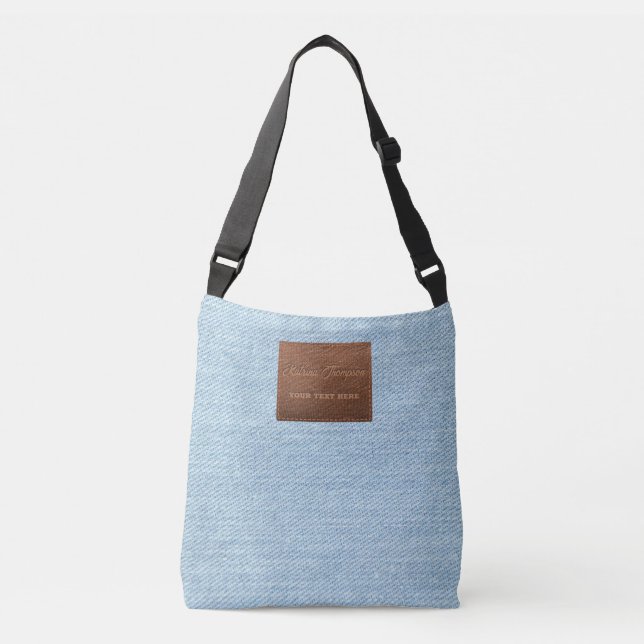 Modern Blue Denim Jeans Texture Leather Patch Crossbody Bag (Front)