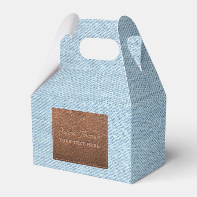 Modern Blue Denim Jeans Texture Leather Patch Favor Boxes (Front Side)