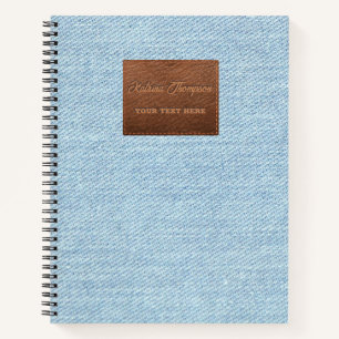 Modern Blue Denim Jeans Texture Leather Patch Notebook