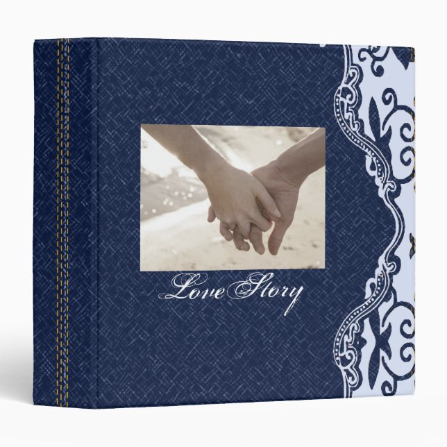 modern blue denim lace Floral country wedding Binder (Front/Spine)