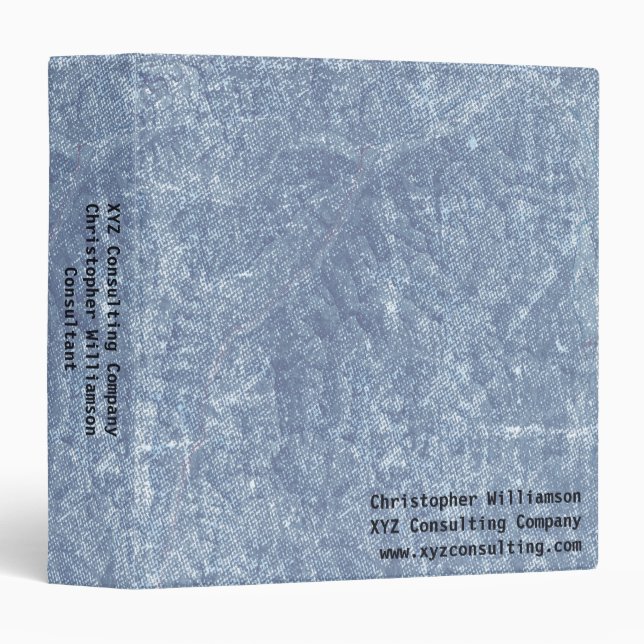 Modern Blue Denim Retro Urban Monogram Business 3 Ring Binder (Front/Spine)
