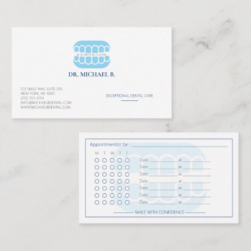 Modern Blue Dentist Dental Clinic Appointment Card