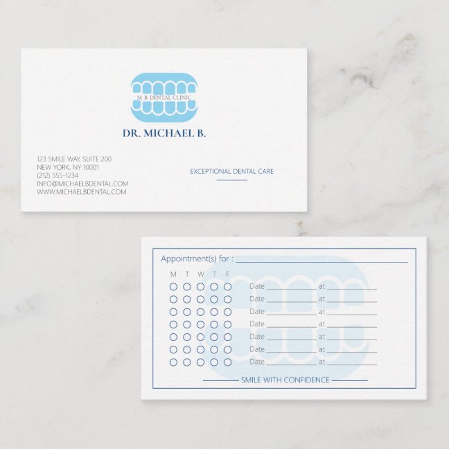 Modern Blue Dentist Dental Clinic Appointment Card