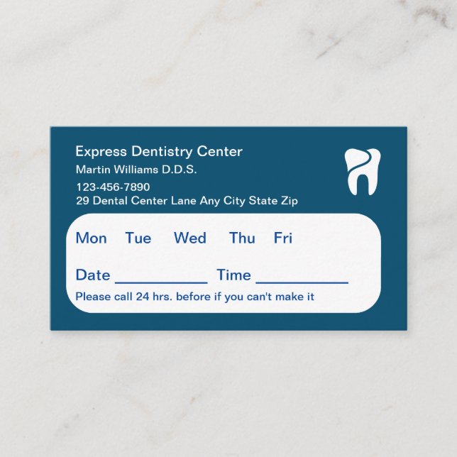 Modern Blue Dentist Office Appointment Cards (Front)