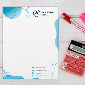 Modern blue design, custom logo & business name letterhead