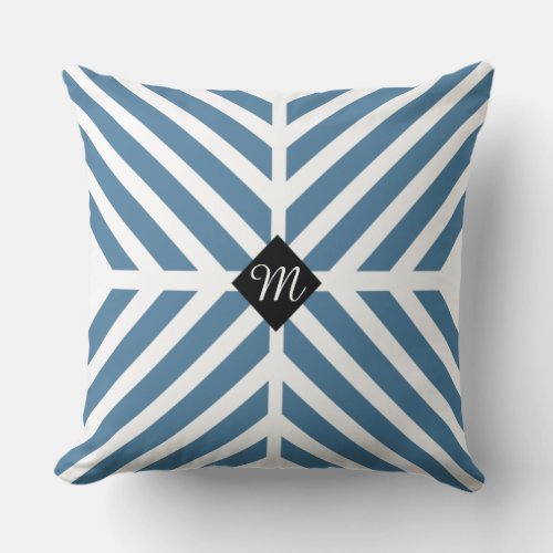 Modern Blue Diagonal Stripes Throw Pillow