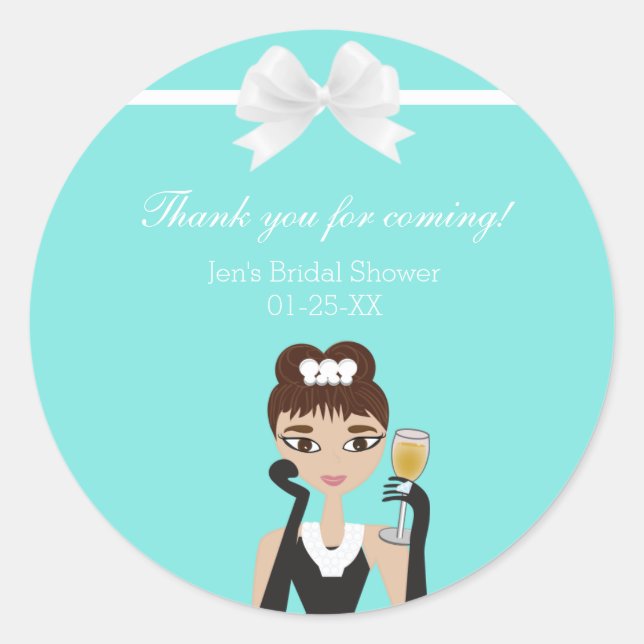 Modern Blue Diamond Box Bow Bridal Shower Favor Classic Round Sticker (Front)