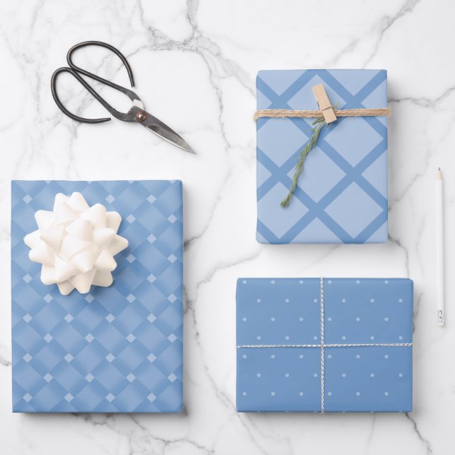 Modern Blue Diamond Chevron Baby Shower Wrapping Paper Sheets (Front)