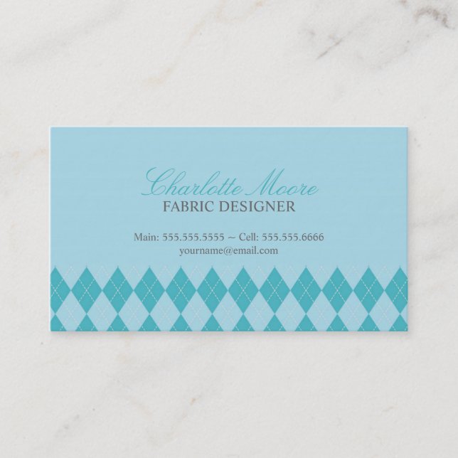 Modern Blue Diamond Pattern Business Card (Front)