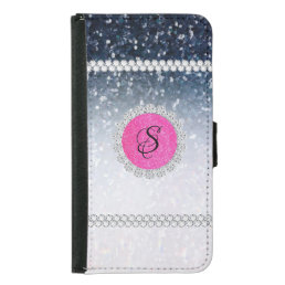 Modern Blue Diamond Personalised S letter Monogram Samsung Galaxy S5 Wallet Case
