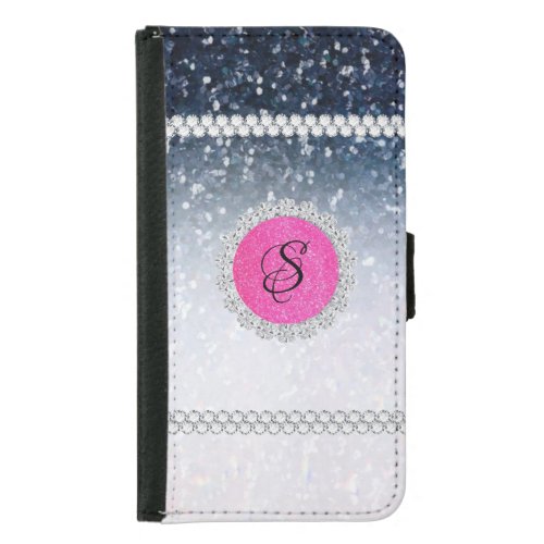 Modern Blue Diamond Personalised S letter Monogram Samsung Galaxy S5 Wallet Case