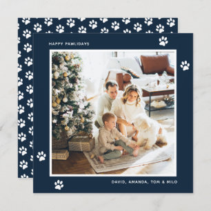 Modern Blue Dog Cat Owner Photo Holiday Card