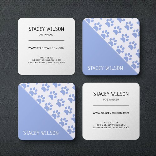 Modern Blue Dog Walker Or Pet Groomer Square Business Card