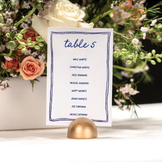 Modern Blue Doodle Number Seating Chart Card