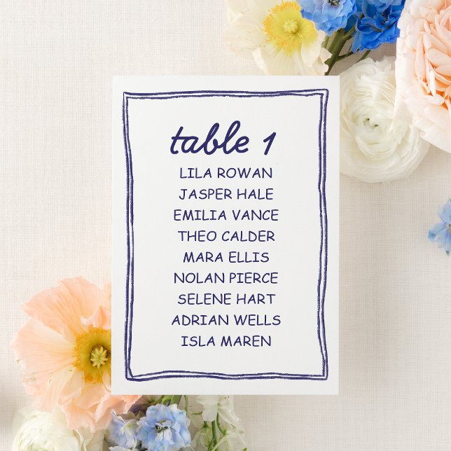 Modern Blue Doodle Wedding Seating Chart Card (Creator Uploaded)