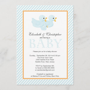 Modern Blue Ducks Couple Boy Baby Shower Invitation
