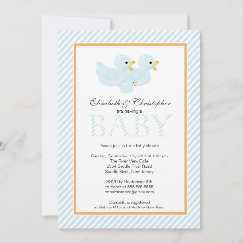 Modern Blue Ducks Couple Boy Baby Shower Invitation
