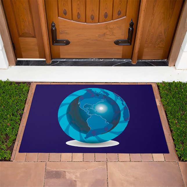 Modern Blue Earth Globe World Map Doormat (Creator Uploaded)